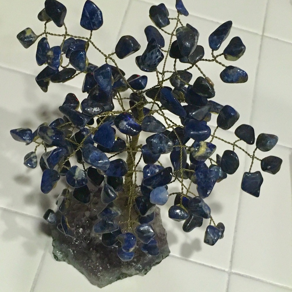 Blue Gemstone vintage copper wire Tree Sculpture. Hand made one of a kind.